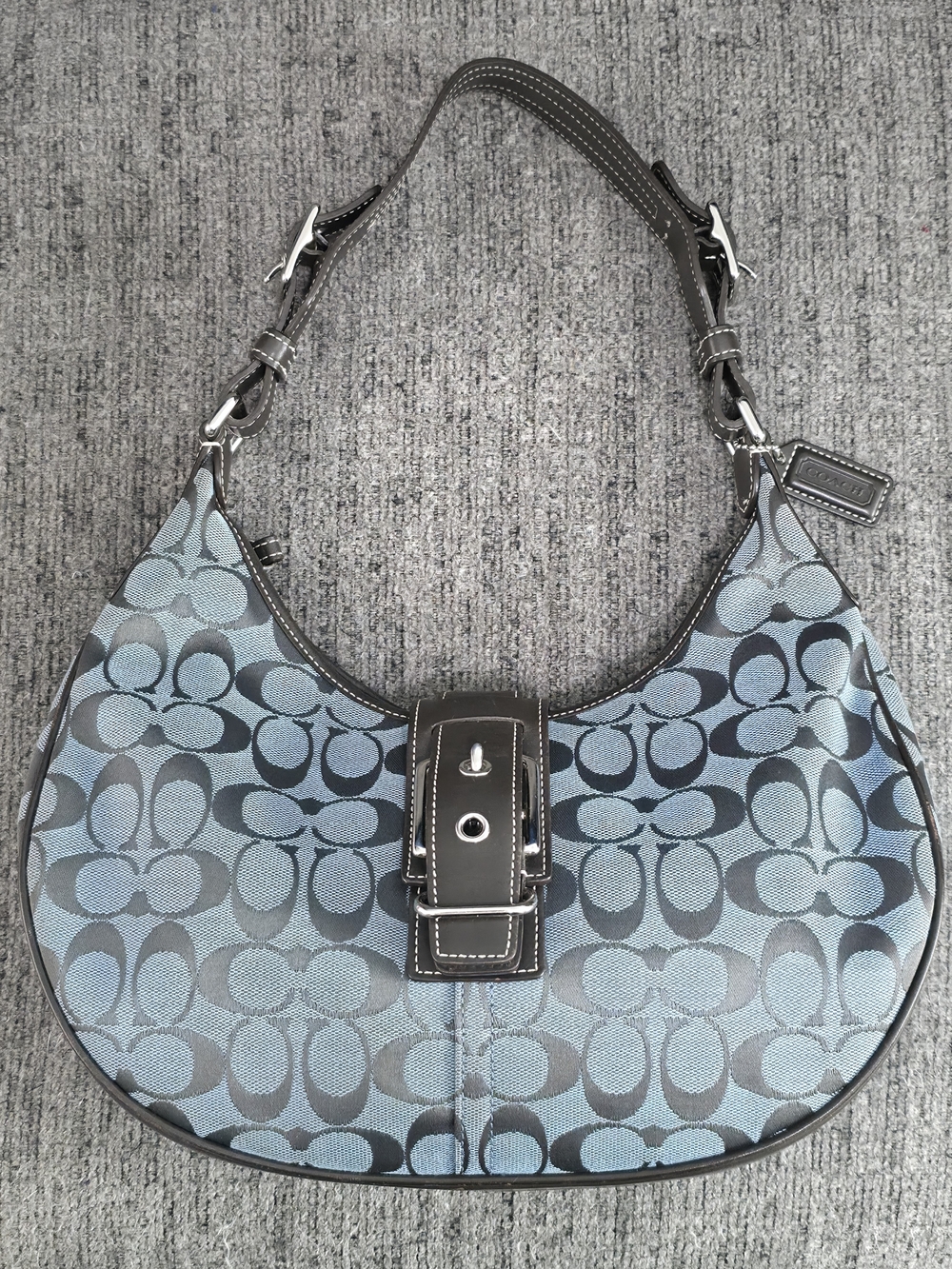 Vintage Y2K Coach 6363 Signature Hobo Bag Blue Brown Buckle 2003